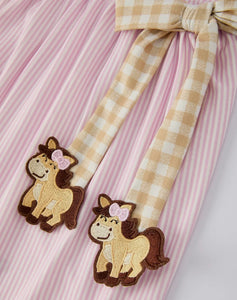 Farm Horse Bow Girls Dress -
Pink Stripes-Ships 11/20