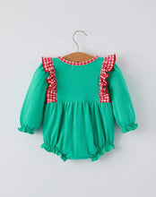 Load image into Gallery viewer, Christmas Cute Santa Applique Red Plaid Bow Baby Girls Romper-Ships by 10/15
