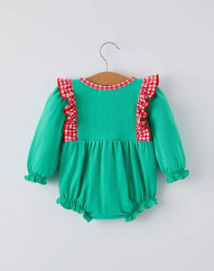 Christmas Cute Santa Applique Red Plaid Bow Baby Girls Romper-Ships by 10/15