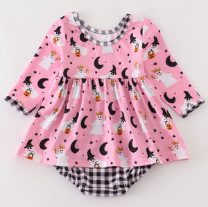 Pink halloween ghost girl romper