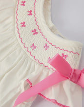 Load image into Gallery viewer, Fall White Baby Girls Romper with Pink Bow Embroidery/Ships 10/10
