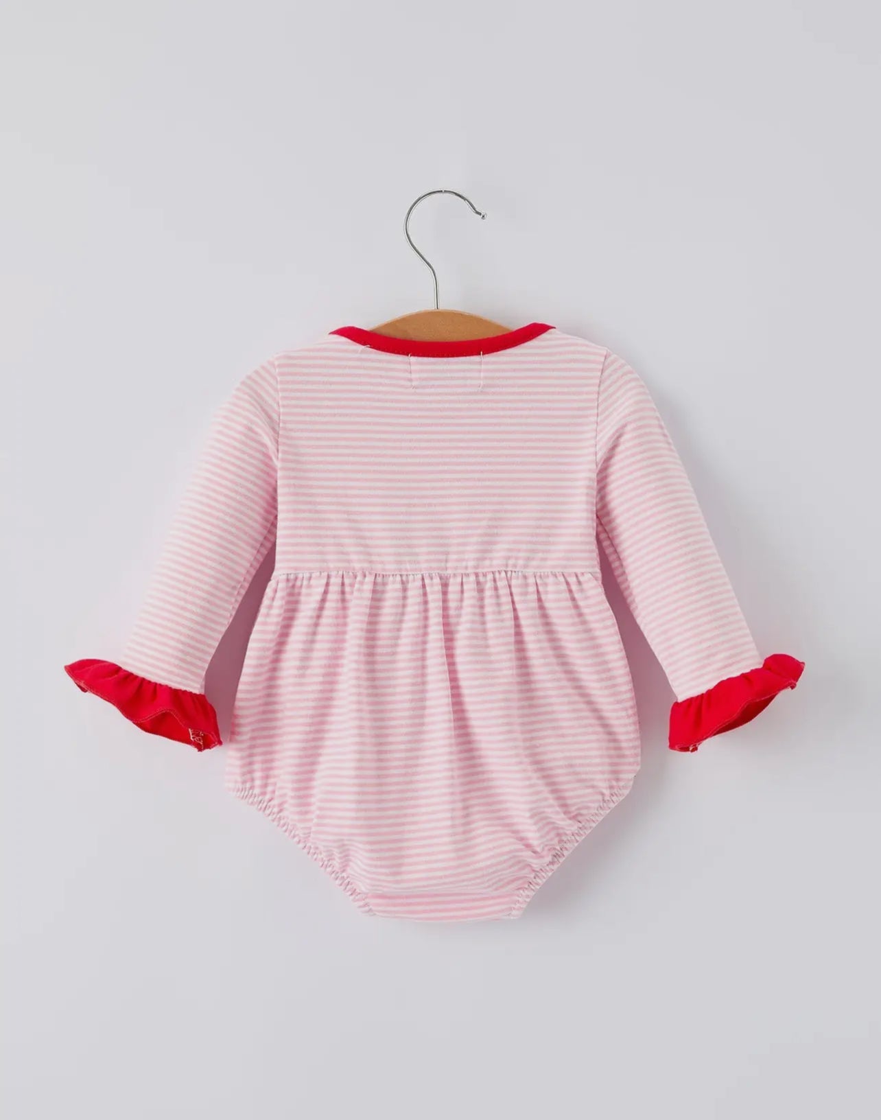 Christmas Candy Cane Embroidery
Striped Baby Girl Romper with Pocket
Ruffles - Abbies Place