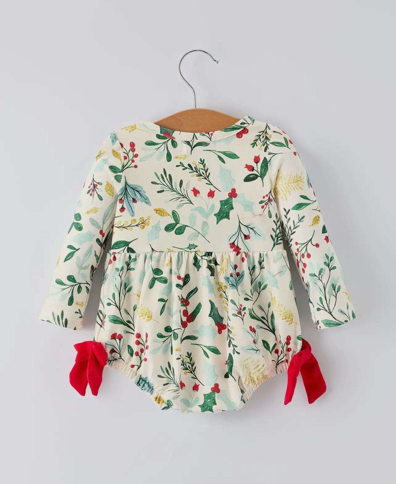 Baby Girls Christmas Romper - Holiday Bow Long Sleeve Outfit - Abbies Place
