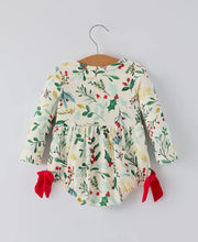 Load image into Gallery viewer, Baby Girls Christmas Romper - Holiday Bow Long Sleeve Outfit
