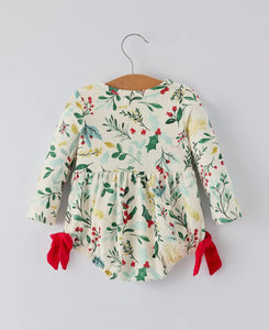 Baby Girls Christmas Romper - Holiday Bow Long Sleeve Outfit