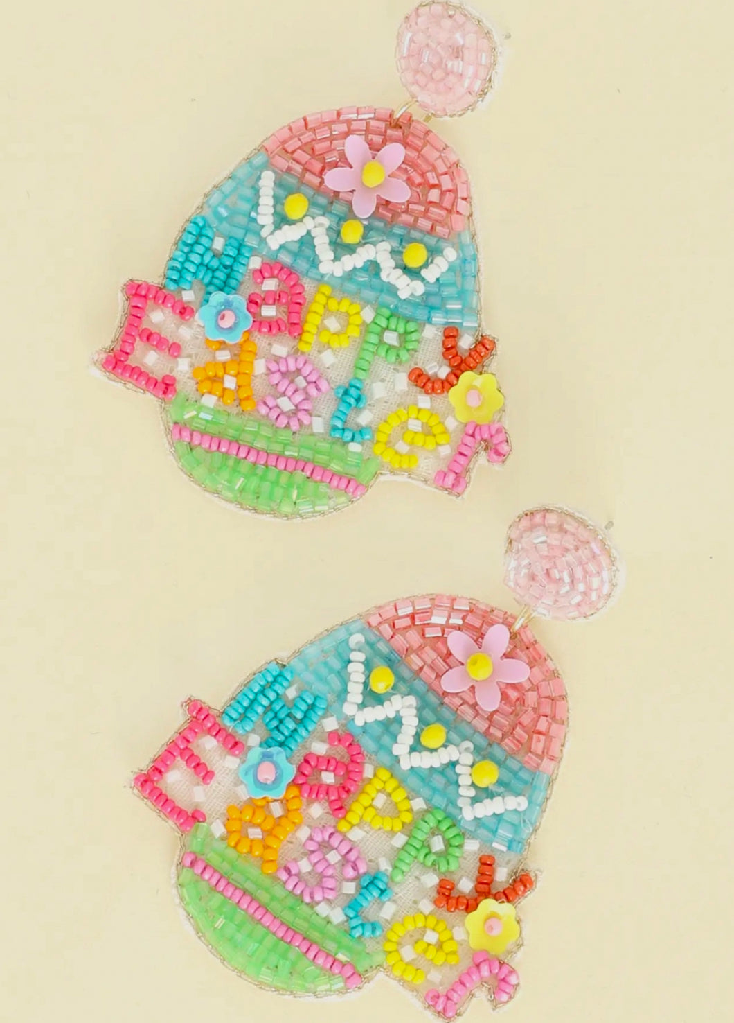 Happy Easter Egg Lettering Beaded Earrings