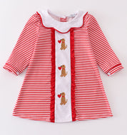 Red valentine puppy embroidery dress