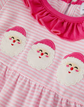 Load image into Gallery viewer, Christmas Santa Applique Striped Baby Girls Romper with Red Ruffle Trim-Ships by 10/5
