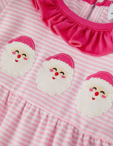 Christmas Santa Applique Striped Baby Girls Romper with Red Ruffle Trim-Ships by 10/5