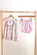 Pink easter cross emrboidery floral girl set