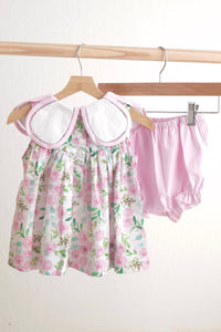 Pink easter cross emrboidery floral girl set