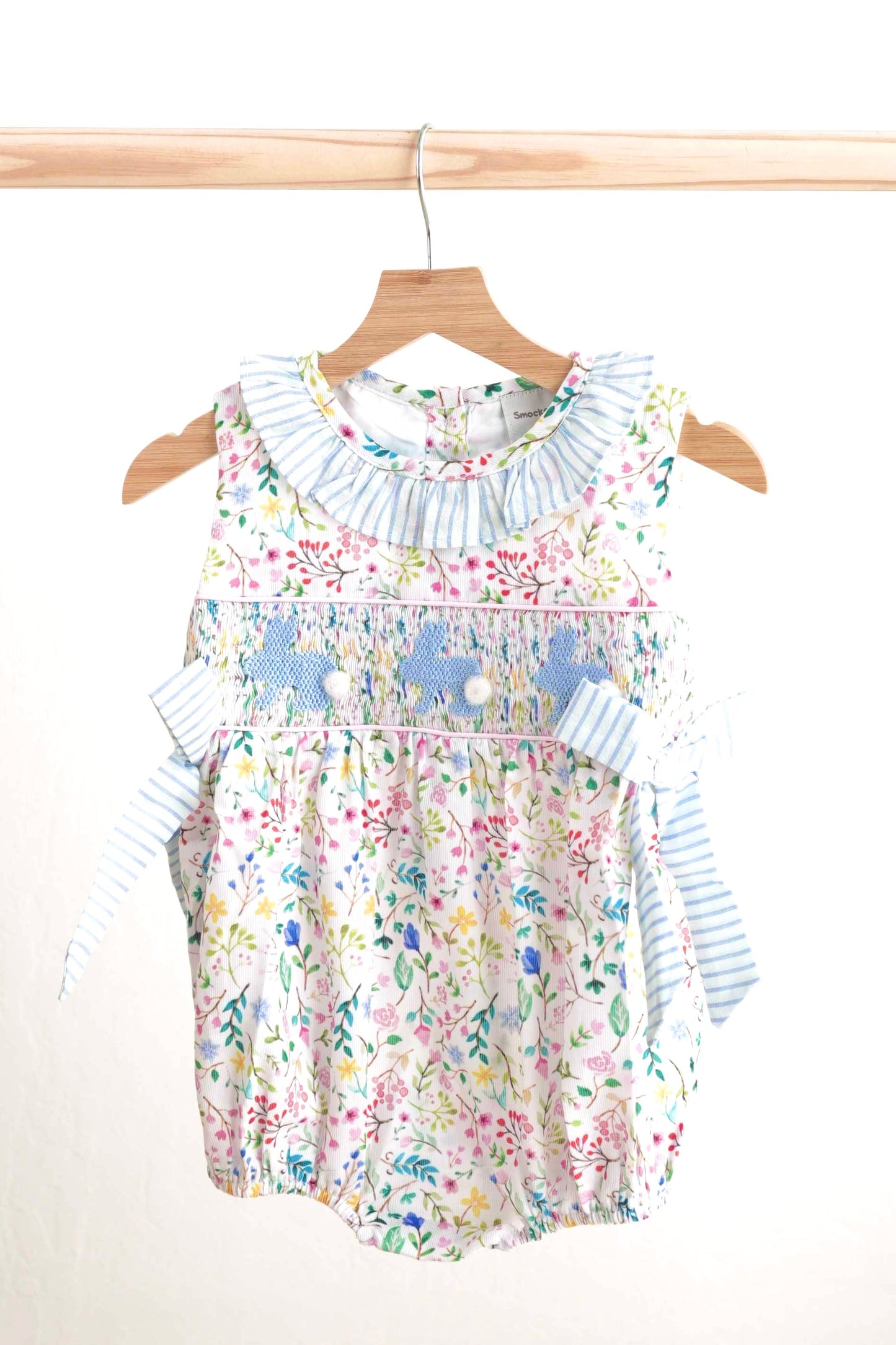 Floral easter bunny hand-smocked girl bubble - Abbies Place