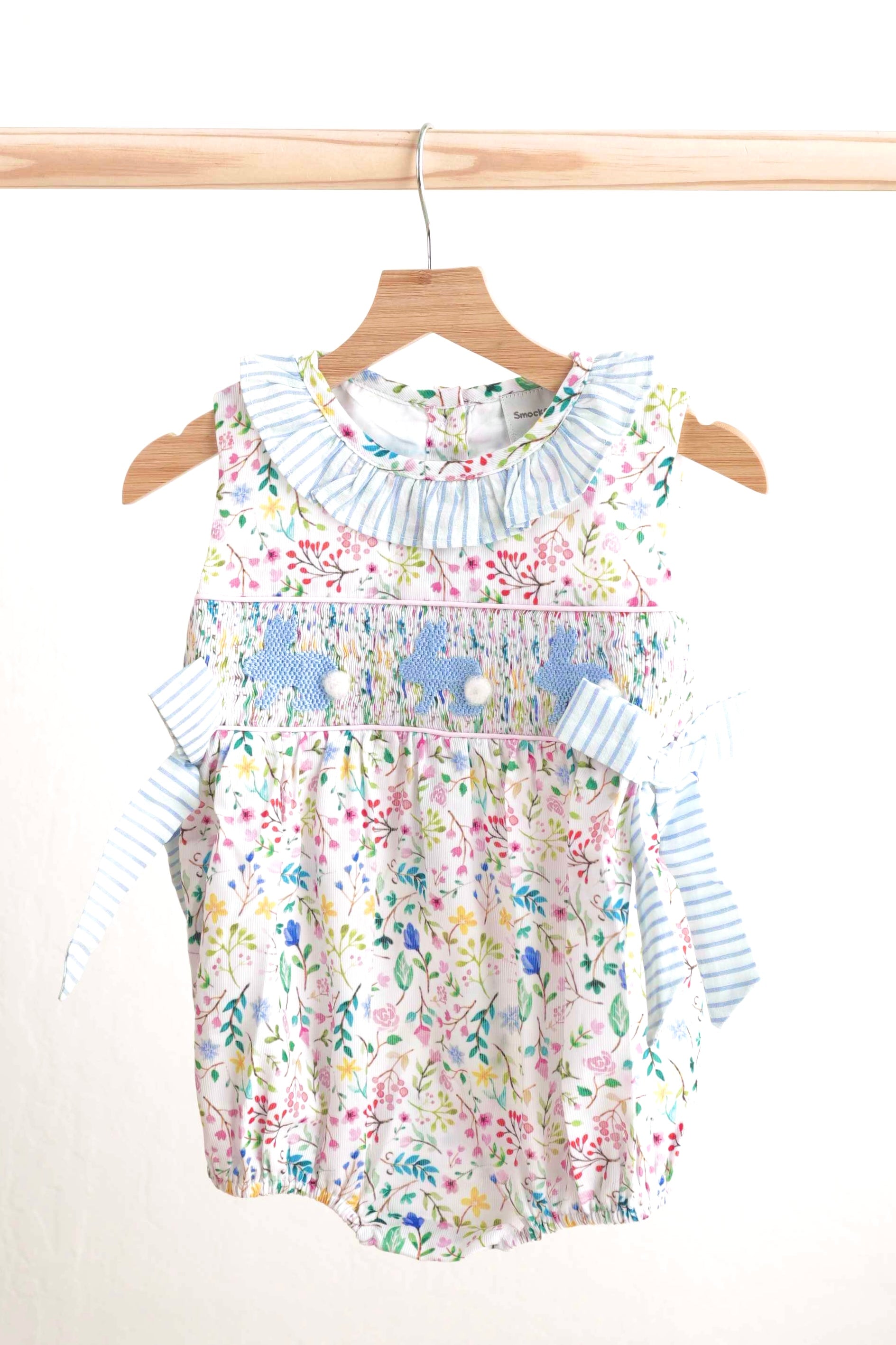 Floral easter bunny hand-smocked girl bubble - Abbies Place