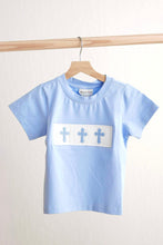 Load image into Gallery viewer, Blue easter cross hand-smokced boy top - Abbies Place
