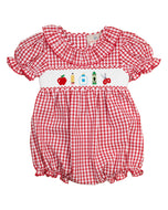 School Supplies Smocked Red Windowpane Girl Bubble- FINAL SALE