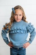 Dusty Blue Ruffle Sweater