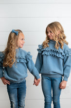 Load image into Gallery viewer, Dusty Blue Ruffle Sweater
