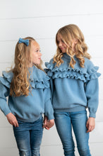 Load image into Gallery viewer, Dusty Blue Ruffle Sweater

