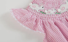 Load image into Gallery viewer, Pink Seersucker Running Bunnies
Smocked Flutter Romper
