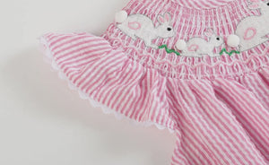 Pink Seersucker Running Bunnies
Smocked Flutter Romper