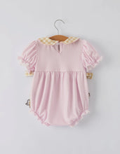 Load image into Gallery viewer, Farm Horse Bow Baby Girls Romper - Pink Stripes-Ships 11/20

