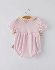 Farm Horse Bow Baby Girls Romper - Pink Stripes-Ships 11/20