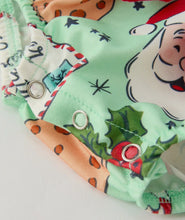 Load image into Gallery viewer, Christmas Santa and Cookie Print Baby Girls Romper with Red Bow Detail
