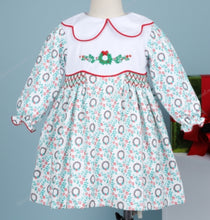 Load image into Gallery viewer, Christmas pattern printing 4.0 hand smocked long sleeves dress
