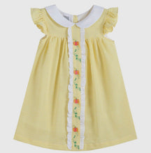 Load image into Gallery viewer, Yellow Seersucker Pumpkin Vine Baby Dress
