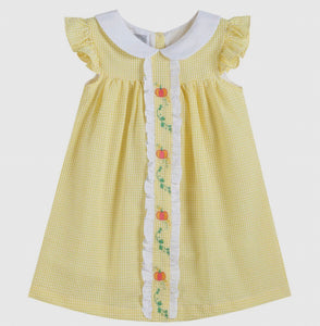 Yellow Seersucker Pumpkin Vine Baby Dress