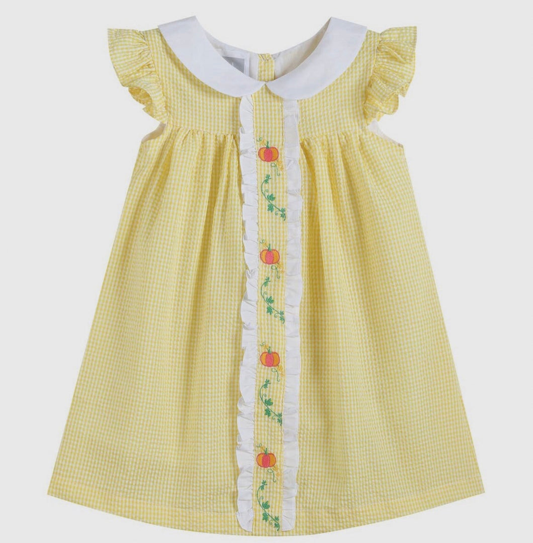 Yellow Seersucker Pumpkin Vine Baby Dress