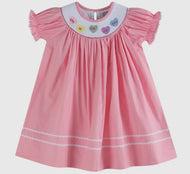 Pink Candy Heart Valentine's Smocked Bishop Dress