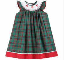 Load image into Gallery viewer, Navy and Green Plaid Santa Smocked Bishop Dress
