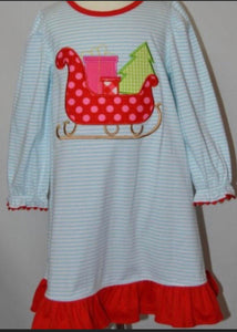 Banana Split Girl Christmas Sleigh Applique Dress