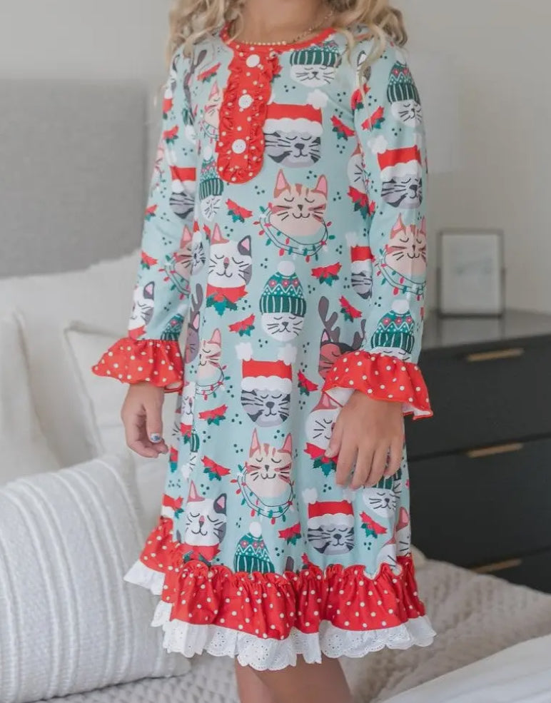 Kids Christmas Holiday Cat Ruffle
Lounge Play Gown