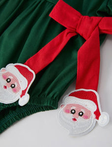 Baby Girls Holiday Outfit - Santa Bow Green Christmas Romper-Ships 11/10