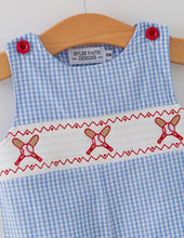 Load image into Gallery viewer, Baby Boy Baseball Smocked Romper - Blue Plaid Summer Outfit-Ships 12/15
