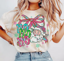 Load image into Gallery viewer, Ho Ho Ho Santa Coquette Tee, Retro Christmas Bow

