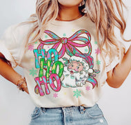 Ho Ho Ho Santa Coquette Tee, Retro Christmas Bow