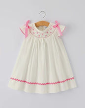 Load image into Gallery viewer, Fall White Girls Dress with Pink Bow Embroidery-Ships 10/10
