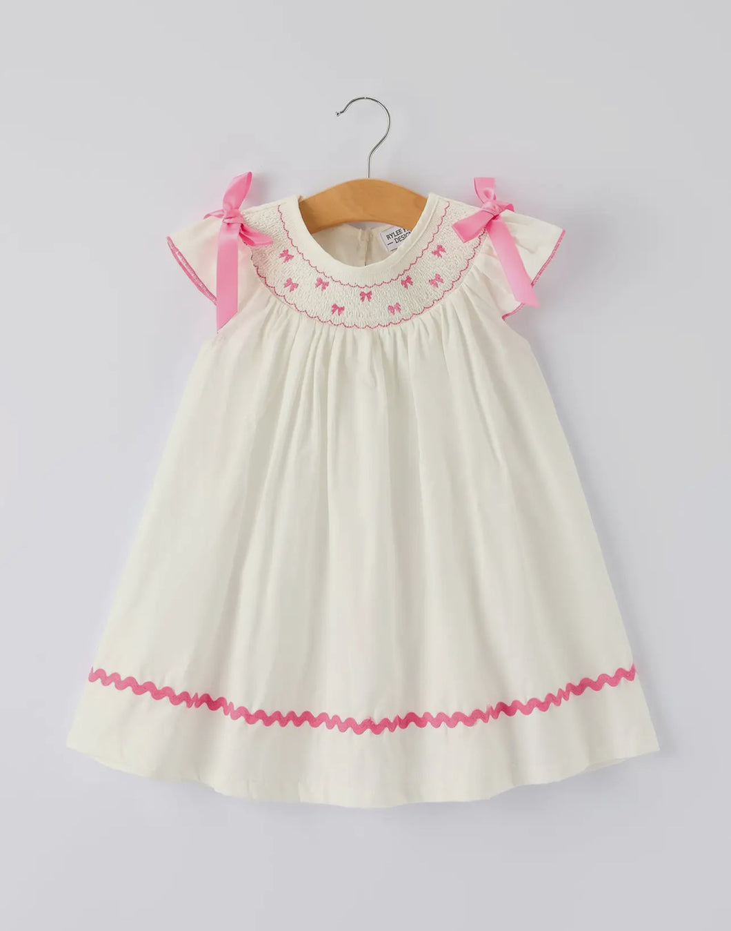 Fall White Girls Dress with Pink Bow Embroidery-Ships 10/10