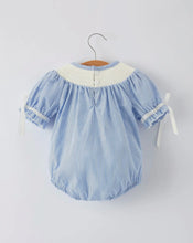 Load image into Gallery viewer, Baby Girls Romper - Blue Striped Smocked Outfit with Short Sleeves-Ships 10/30
