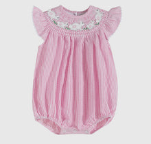 Load image into Gallery viewer, Pink Seersucker Running Bunnies
Smocked Flutter Romper
