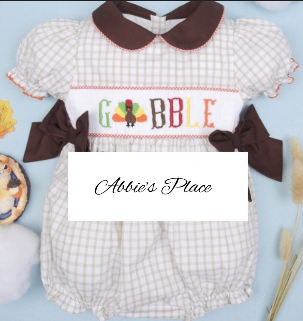 Turkey Hand Smocked Baby Girl Bubble