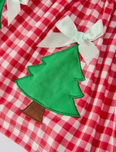 Load image into Gallery viewer, Christmas Tree Applique Red Plaid Top with Green Bell Bottom Pants Girls Set
