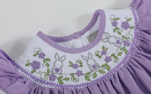 Load image into Gallery viewer, Purple Easter Bunny Smocked
Flutter Romper
