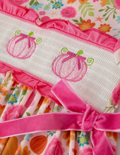 Load image into Gallery viewer, Autumn Halloween Thanksgiving
Pumpkin Embroidery Smock Floral Girls Dress-Ships 10/18
