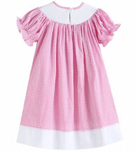 Load image into Gallery viewer, Pink Gingham Pom Pom Easter Bunny
Smocked Bishop Dress
