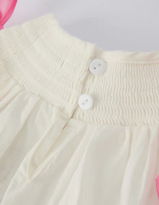 Fall White Girls Dress with Pink Bow Embroidery-Ships 10/10