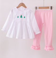 Load image into Gallery viewer, Premium white christmas tree
embroidery ruffle pants set
